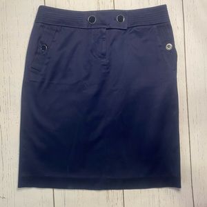 J Crew Pencil Skirt. Navy with gold and navy buttons. Size 2.
